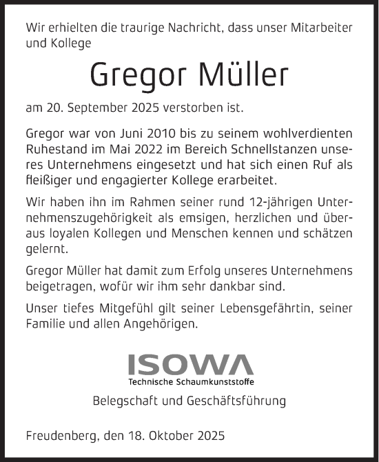 Traueranzeige von Gregor Müller von Siegener Zeitung