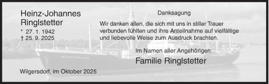 Traueranzeige von Heinz-Johannes Ringlstetter von Siegener Zeitung