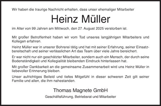 Traueranzeige von Heinz Müller von Siegener Zeitung