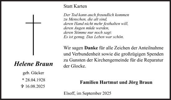 Traueranzeige von Helene Braun von Siegener Zeitung