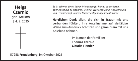 Traueranzeige von Helga Czernio von Siegener Zeitung