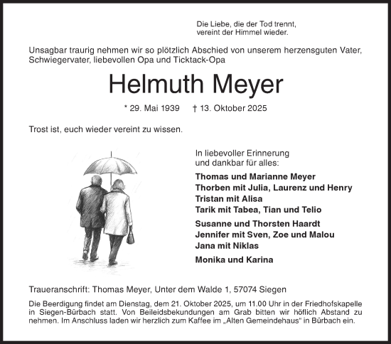 Traueranzeige von Helmuth Meyer von Siegener Zeitung