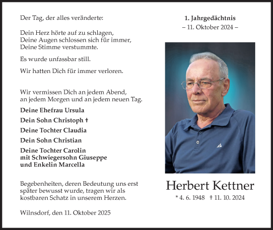 Traueranzeige von Herbert Kettner von Siegener Zeitung