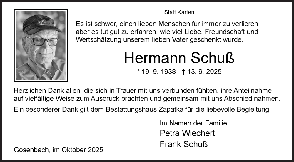  Traueranzeige für Hermann Schuß vom 25.10.2025 aus Siegener Zeitung