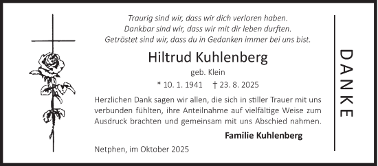 Traueranzeige von Hiltrud Kuhlenberg von Siegener Zeitung