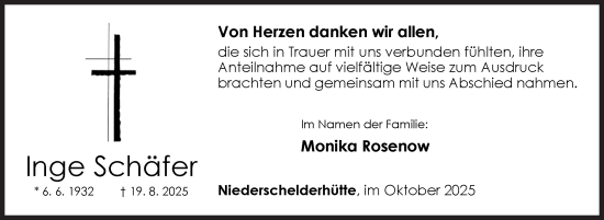 Traueranzeige von Inge Schäfer von Siegener Zeitung