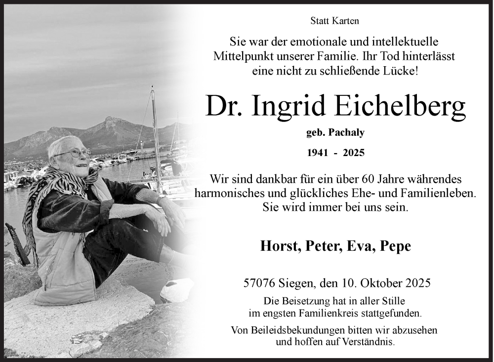  Traueranzeige für Ingrid Eichelberg vom 10.10.2025 aus Siegener Zeitung