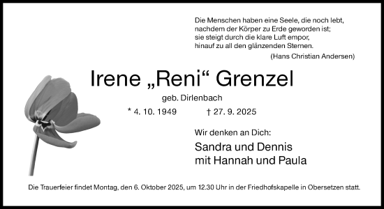 Traueranzeige von Irene Grenzel von Siegener Zeitung
