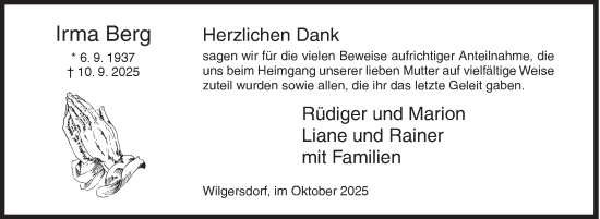 Traueranzeige von Irma Berg von Siegener Zeitung