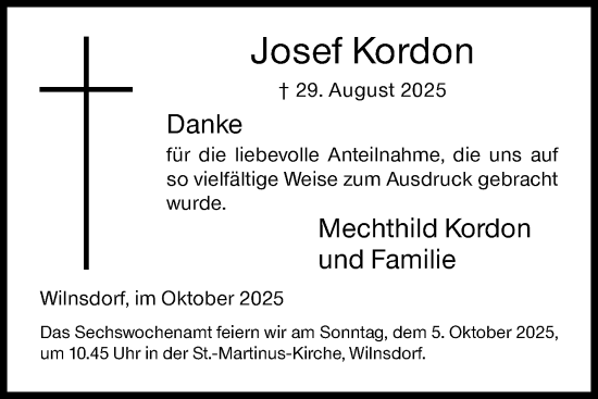 Traueranzeige von Josef Kordon von Siegener Zeitung