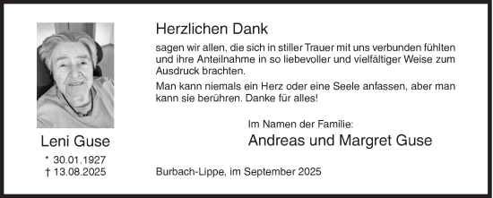 Traueranzeige von Leni Guse von Siegener Zeitung