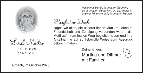 Traueranzeige von Liesel Müller von Siegener Zeitung
