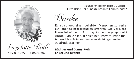 Traueranzeige von Lieselotte Roth von Siegener Zeitung