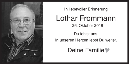 Traueranzeige von Lothar Frommann von Siegener Zeitung