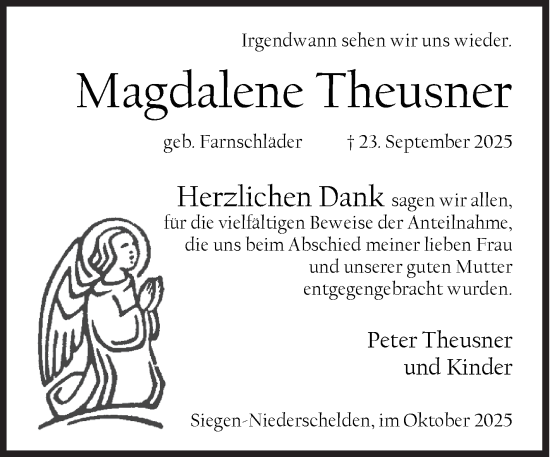 Traueranzeige von Magdalene Theusner von Siegener Zeitung