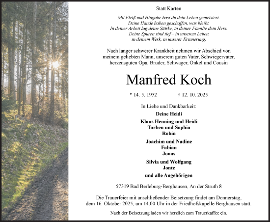 Traueranzeige von Manfred Koch von Siegener Zeitung