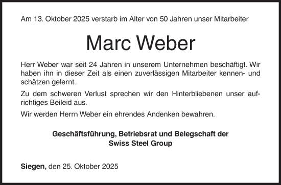 Traueranzeige von Marc Weber von Siegener Zeitung