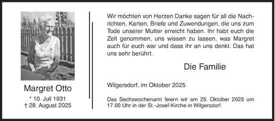 Traueranzeige von Margret Otto von Siegener Zeitung