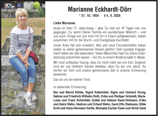 Traueranzeige von Marianne Eckhardt-Dörr von Siegener Zeitung
