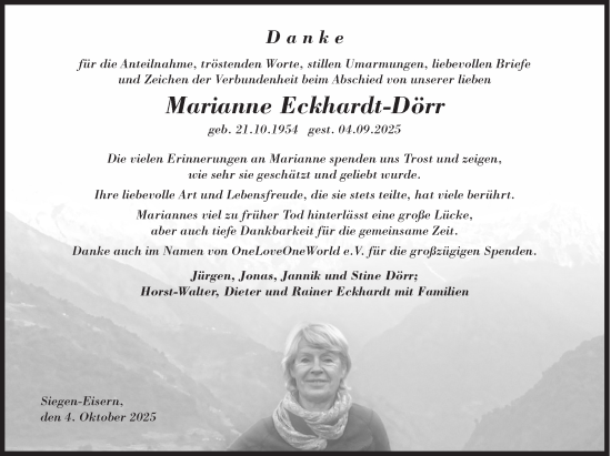 Traueranzeige von Marianne Eckhardt-Dörr von Siegener Zeitung