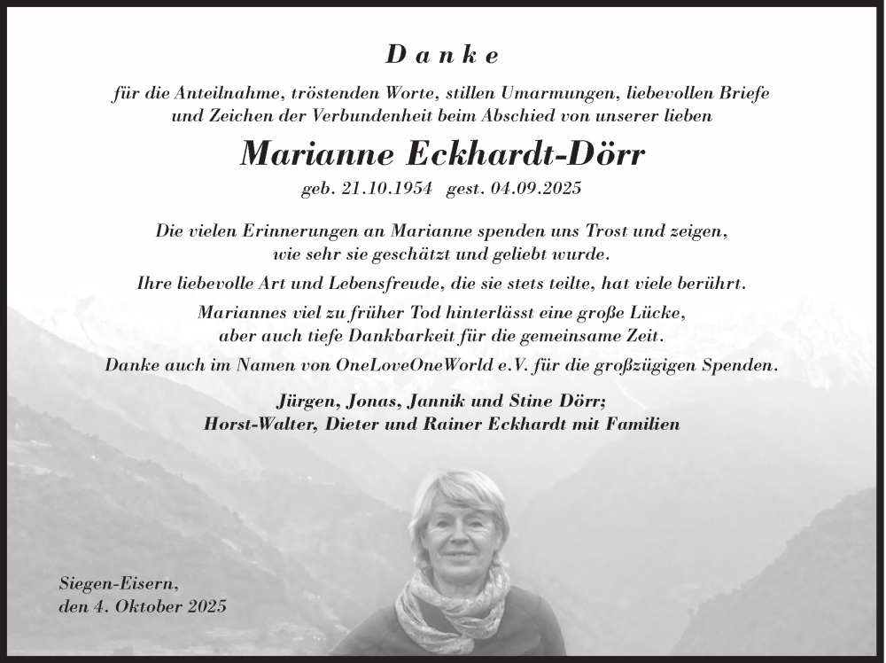  Traueranzeige für Marianne Eckhardt-Dörr vom 04.10.2025 aus Siegener Zeitung