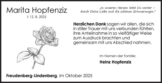Traueranzeige von Marita Hopfenziz von Siegener Zeitung