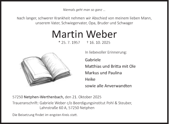 Traueranzeige von Martin Weber von Siegener Zeitung
