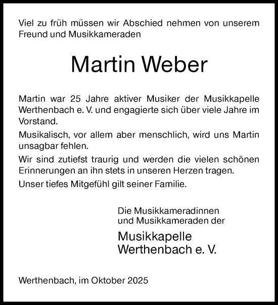 Traueranzeige von Martin Weber von Siegener Zeitung