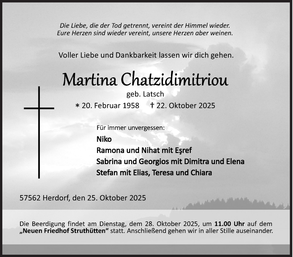  Traueranzeige für Martina Chatzidimitriou vom 25.10.2025 aus Siegener Zeitung