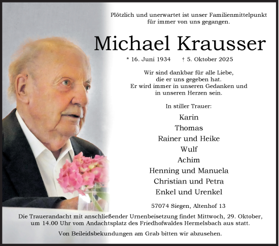 Traueranzeige von Michael Krausser von Siegener Zeitung