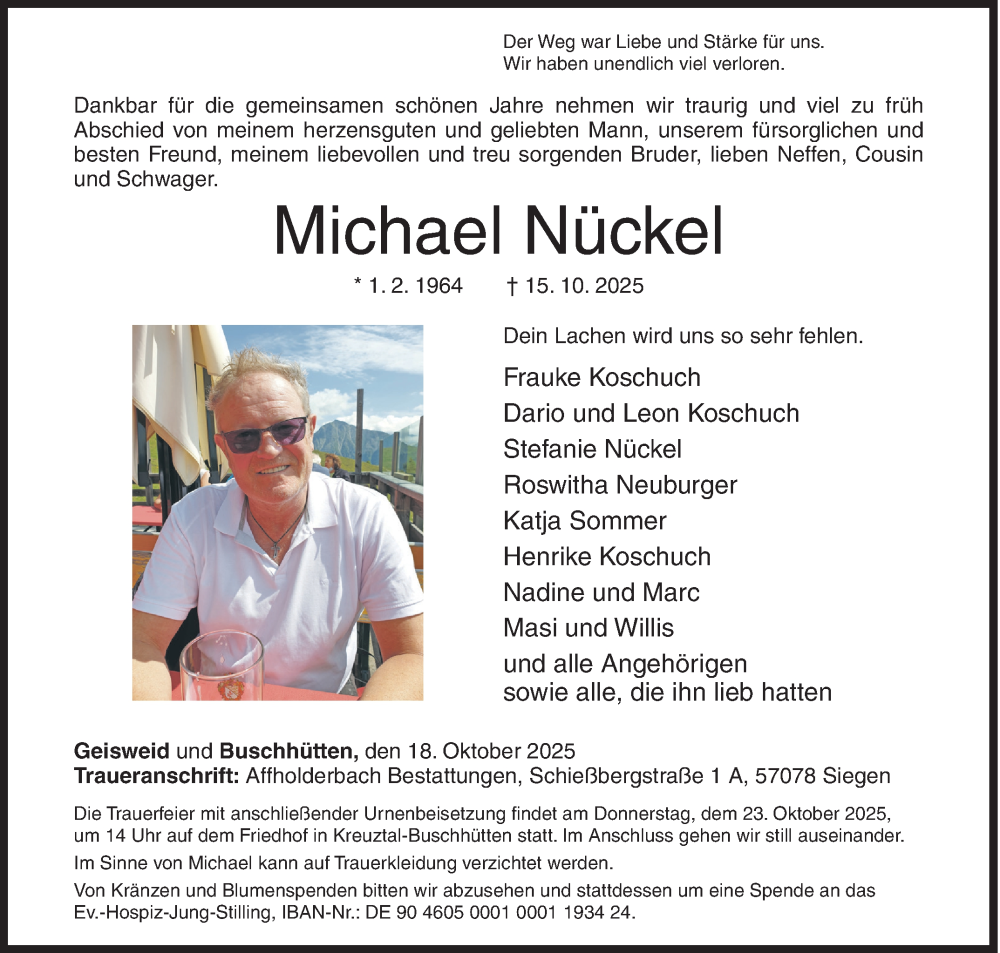  Traueranzeige für Michael Nückel vom 18.10.2025 aus Siegener Zeitung