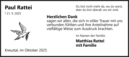 Traueranzeige von Paul Rattei von Siegener Zeitung