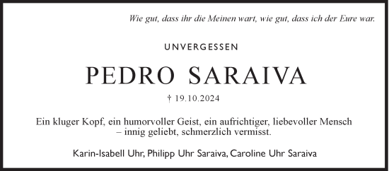 Traueranzeige von Pedro Saraiva von Siegener Zeitung