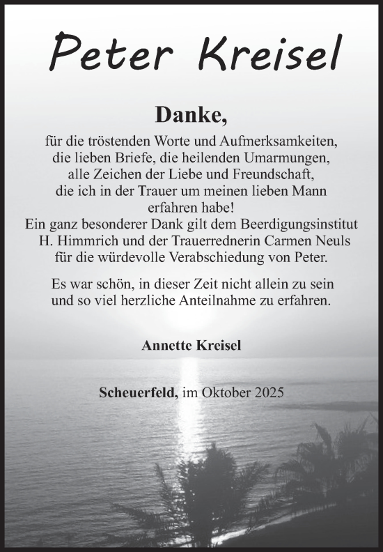 Traueranzeige von Peter Kreisel von Siegener Zeitung