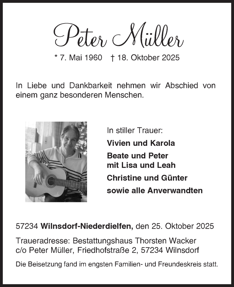  Traueranzeige für Peter Müller vom 25.10.2025 aus Siegener Zeitung
