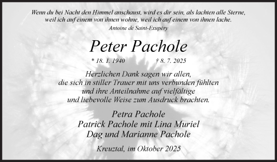 Traueranzeige von Peter  Pachole von Siegener Zeitung