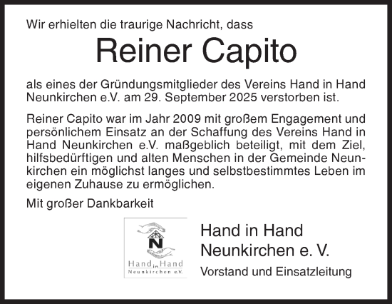 Traueranzeige von Reiner Capito von Siegener Zeitung