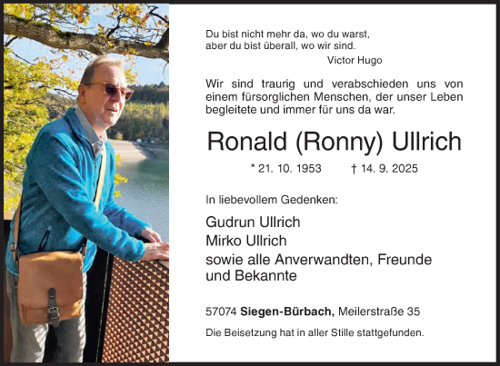 Traueranzeige von Ronald Ullrich von Siegener Zeitung