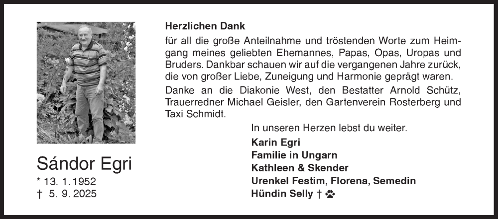  Traueranzeige für Sandor Egri vom 10.10.2025 aus Siegener Zeitung