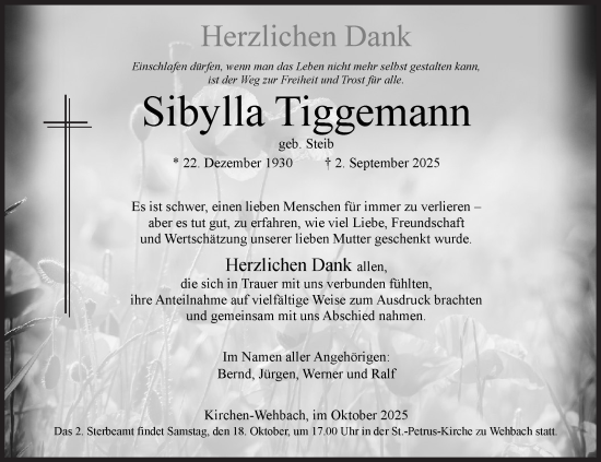 Traueranzeige von Sibylla Tiggemann von Siegener Zeitung
