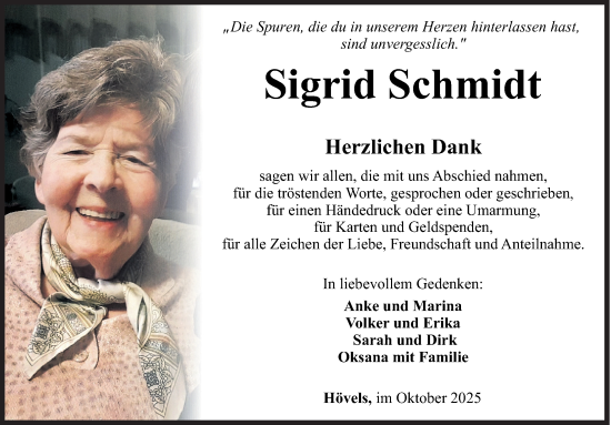 Traueranzeige von Sigrid Schmidt von Siegener Zeitung