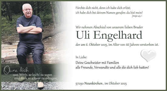 Traueranzeige von Uli Engelhard von Siegener Zeitung