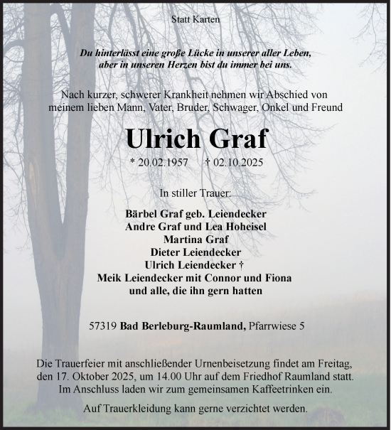 Traueranzeige von Ulrich Graf von Siegener Zeitung