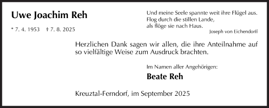 Traueranzeige von Uwe  Reh von Siegener Zeitung