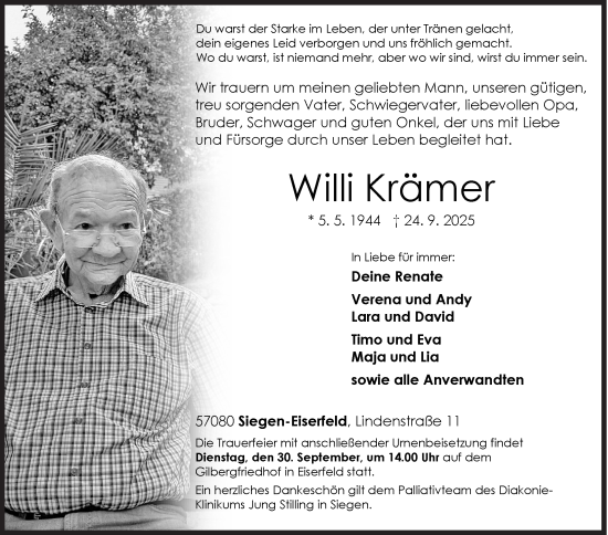 Traueranzeige von Willi Krämer von Siegener Zeitung