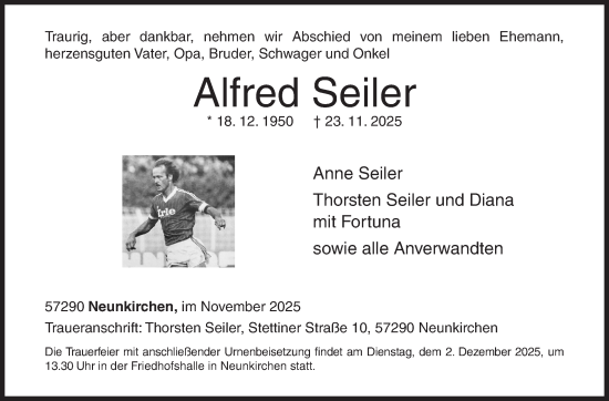 Traueranzeige von Alfred Seiler von Siegener Zeitung