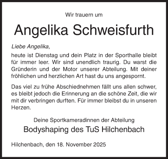 Traueranzeige von Angelika Schweisfurth von Siegener Zeitung