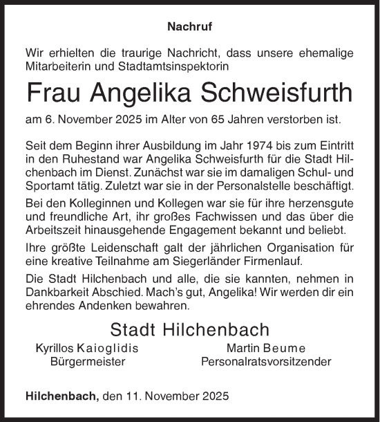 Traueranzeige von Angelika Schweisfurth von Siegener Zeitung