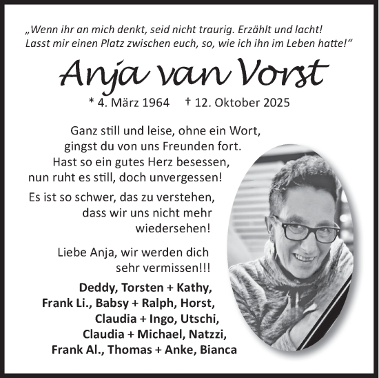 Traueranzeige von Anja van Vorst von Siegener Zeitung
