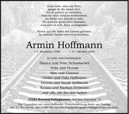 Traueranzeige von Armin Hoffmann von Siegener Zeitung